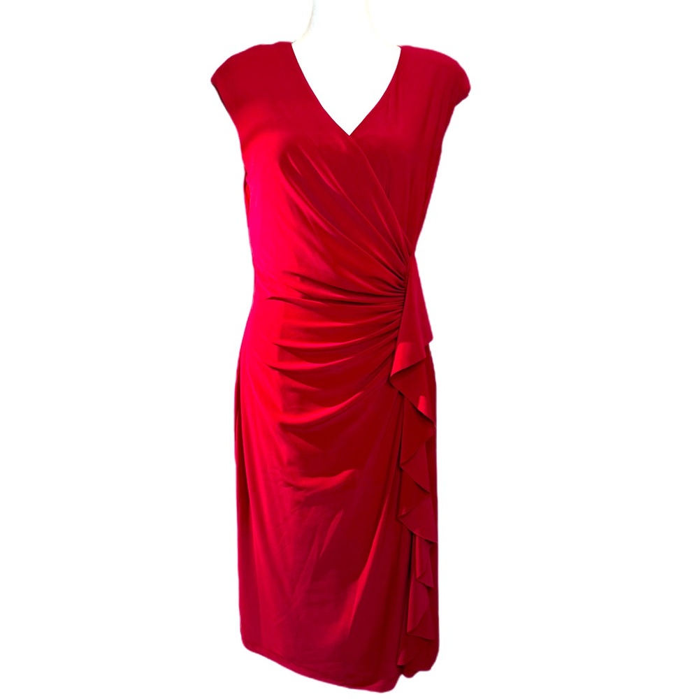 Womens American Living Red V Neck Wrap Dress Sz 8 Ruffle Stretch NWT NEW vneck